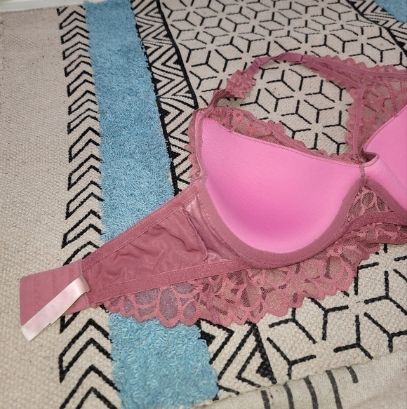 VICTORIA'S SECRET PINK DUSTY ROSE LACE HALTER BRALETTE, SIZE SMALL D-DD … - Picture 8 of 9